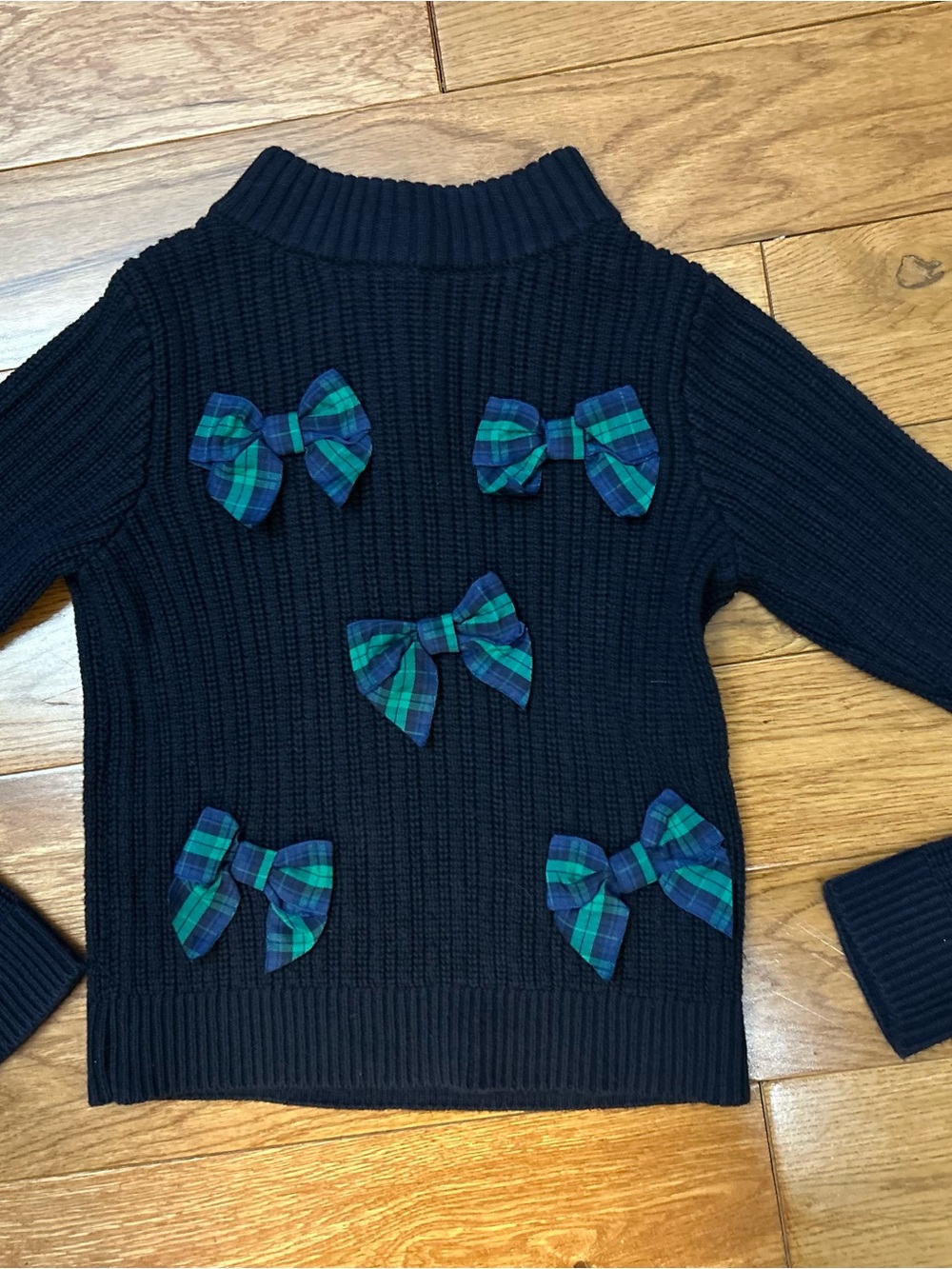 Janie and Jack Girls Navy Plaid Bow Turtleneck Sweater Size 5